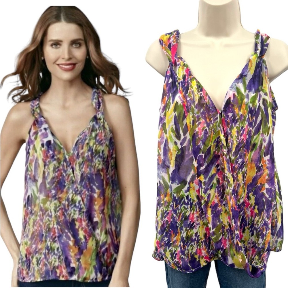 Cabi #730 Petals Floral Surplice Tank Blouse Size Small